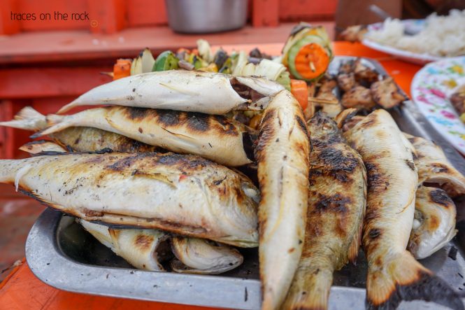 Catching fish just with a fishing line at the shore of Koh Rong