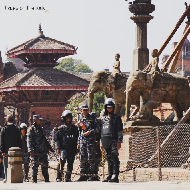 Police at the Durbar Square in Kathmandu Police at the Durbar Square in Kathmandu