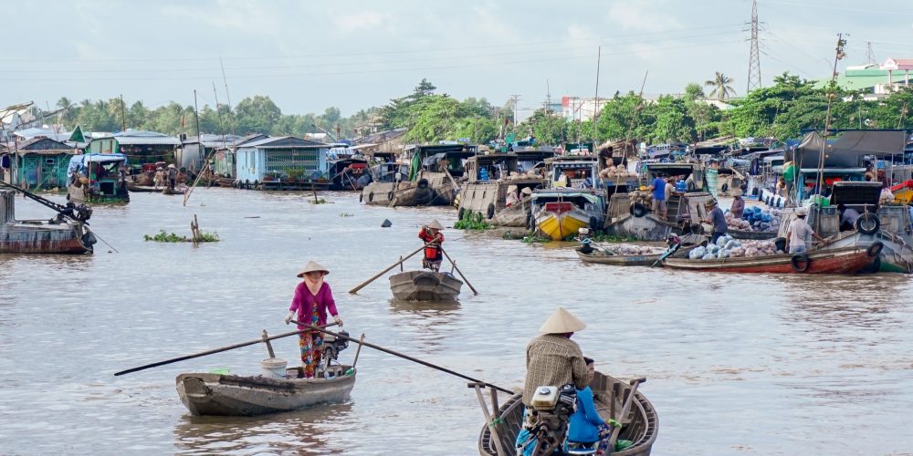 Floating market at the Mekong Delta in Cai Be