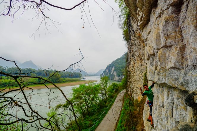Climbing at the Riverside Crag Climbing at the Riverside Crag